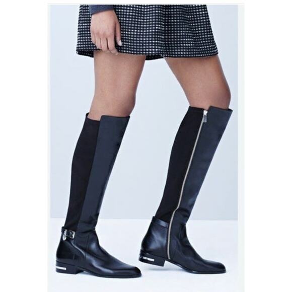 Michael Kors Black Leather Knee High Boot Tall Riding Zippered Boots Women's 8M - Picture 2 of 13